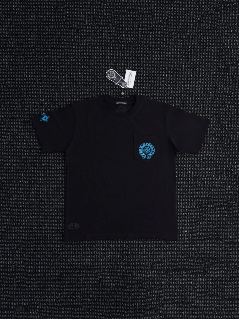 Chrome Hearts Black Short Sleeve Tee with Blue Pocket Emblem